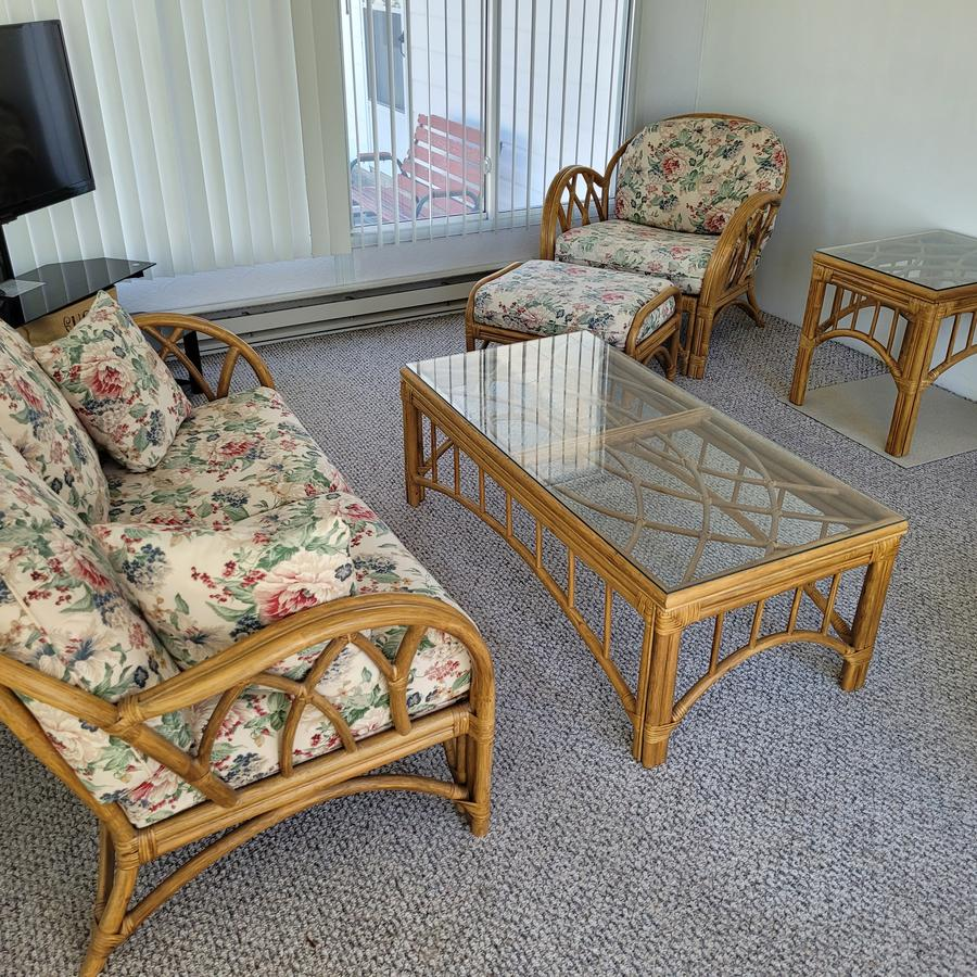 Rattan Living Room Seating Set with Glass Top Tables